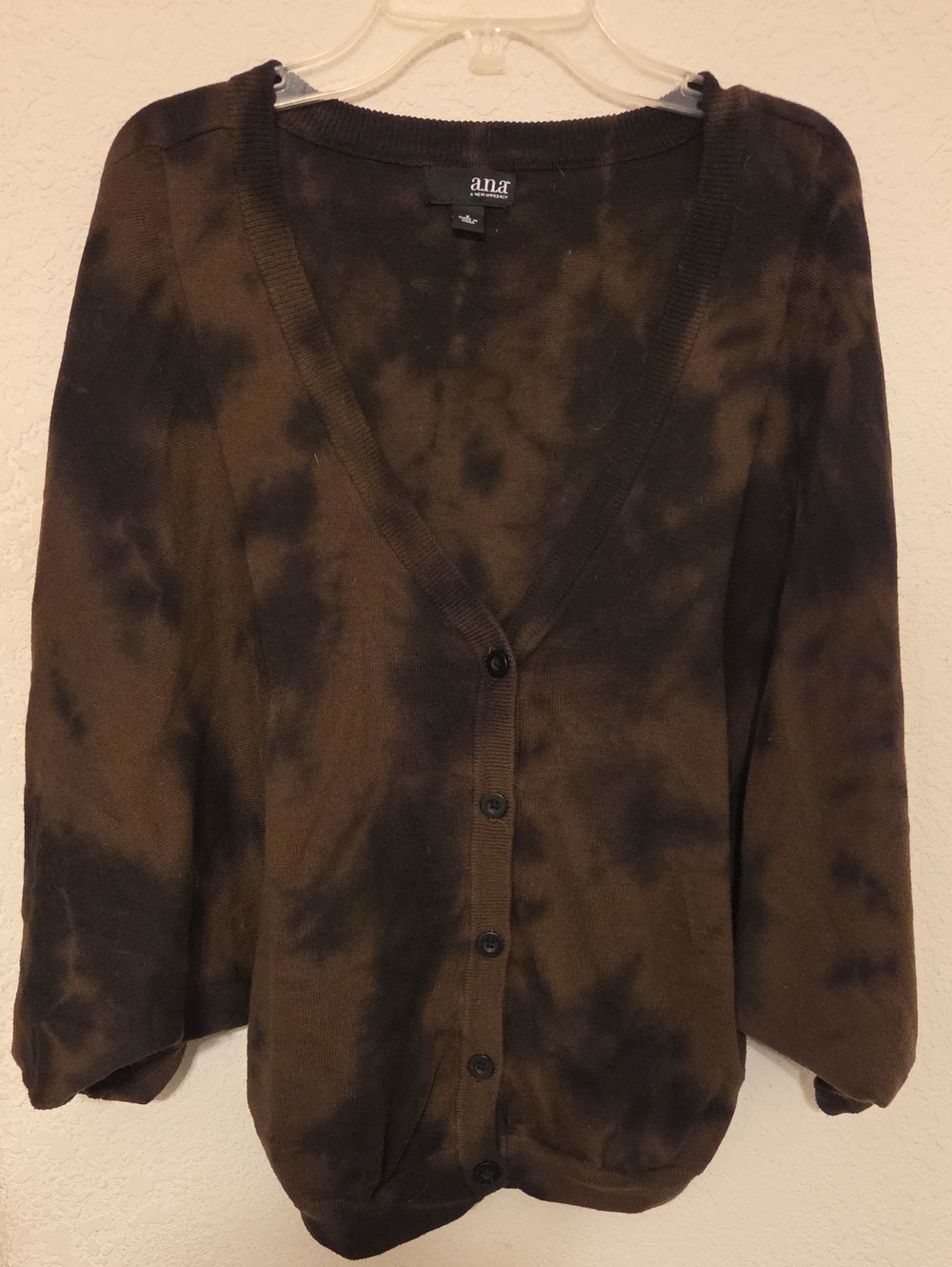 a.n.a Brown and Black Tie-Dye V-Neck Button Cardigan